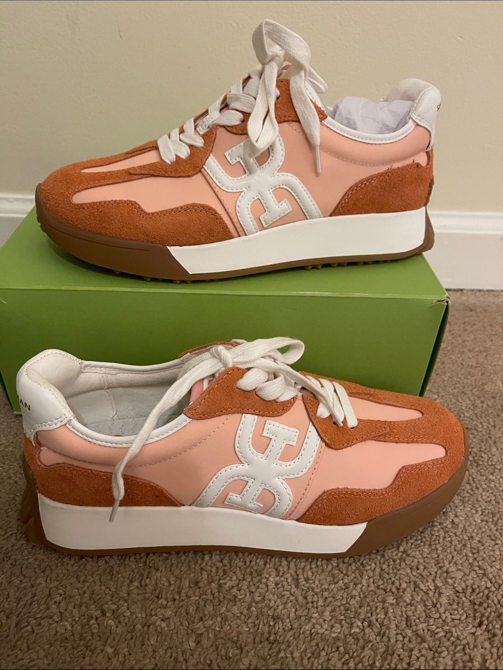 Sam Edelman Coral Suede Women's Peach and Rust Suede Runner Sneakers size 9